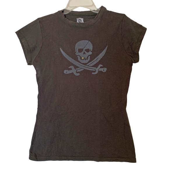 Pirate Skull Gold Tooth Tee Gray - Picture 1 of 4